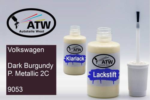 Volkswagen, Dark Burgundy P. Metallic 2C, 9053: 20ml Lackstift + 20ml Klarlack - Set, von ATW Autoteile West.
